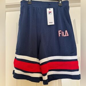 Fila Men's Navy Athletic Shorts with Red and White Accents
